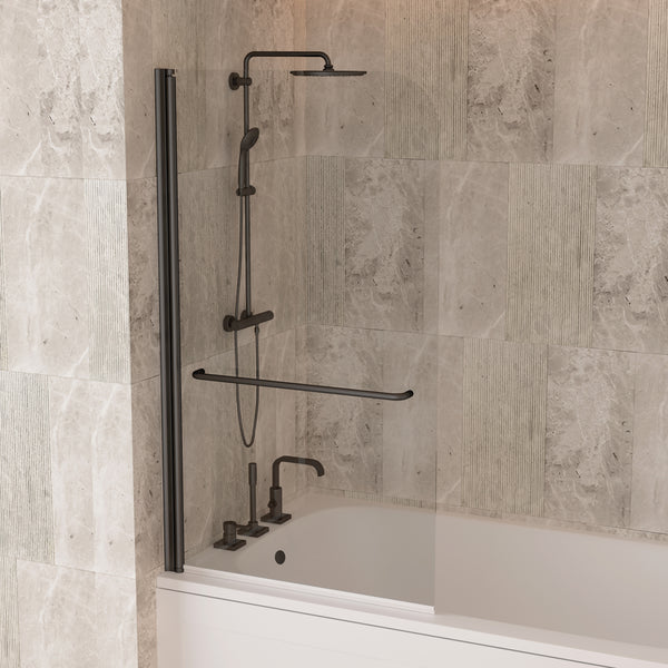 Modland 34"Wx58"H Frameless Folding Bathtub Door Tub Screen with Clear Glass And Towel Bar