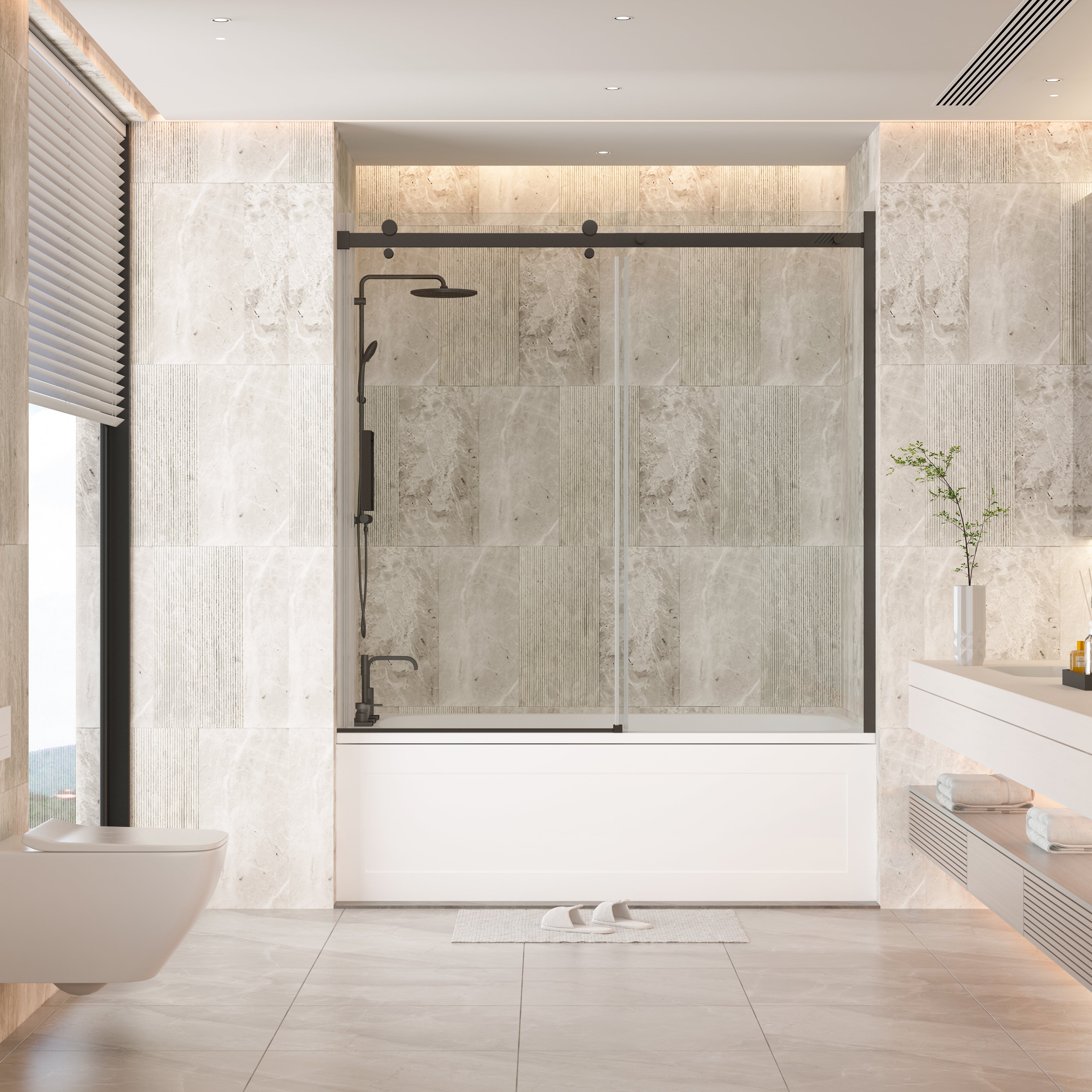 Modland 56-60-in x 58-in Frameless Sliding Bathtub Door Tub Screen wit