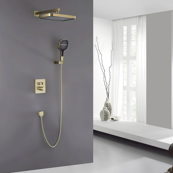 Thermostatic Rain Shower Set with Hand Shower Including Rough-in Valve