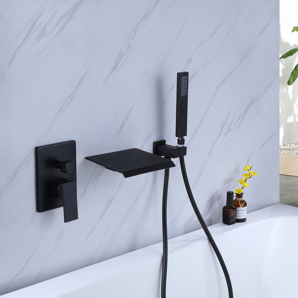 Wall Mounted Pressure Balance Waterfall Tub Spout with Handshower
