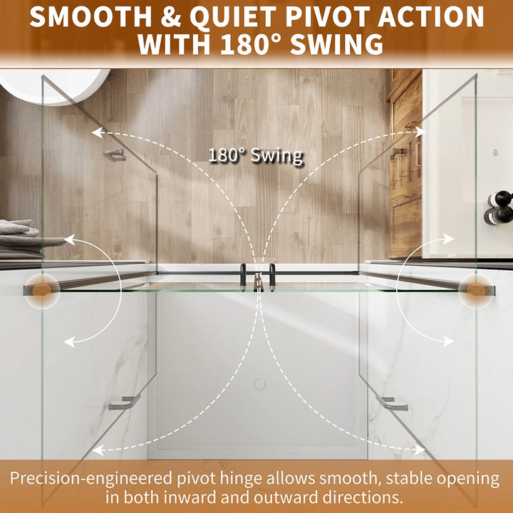 40-42 x 72 Inch Extra Wide Walk Through Semi-Frameless Double Pivot Te ...