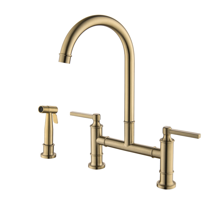 Double Handle High-Arc Bridge Kitchen Faucet With Side Spray - Modland