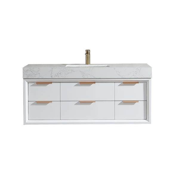 48'' Wall Mounted Single Bathroom Vanity with Engineered Stone Top - Modland