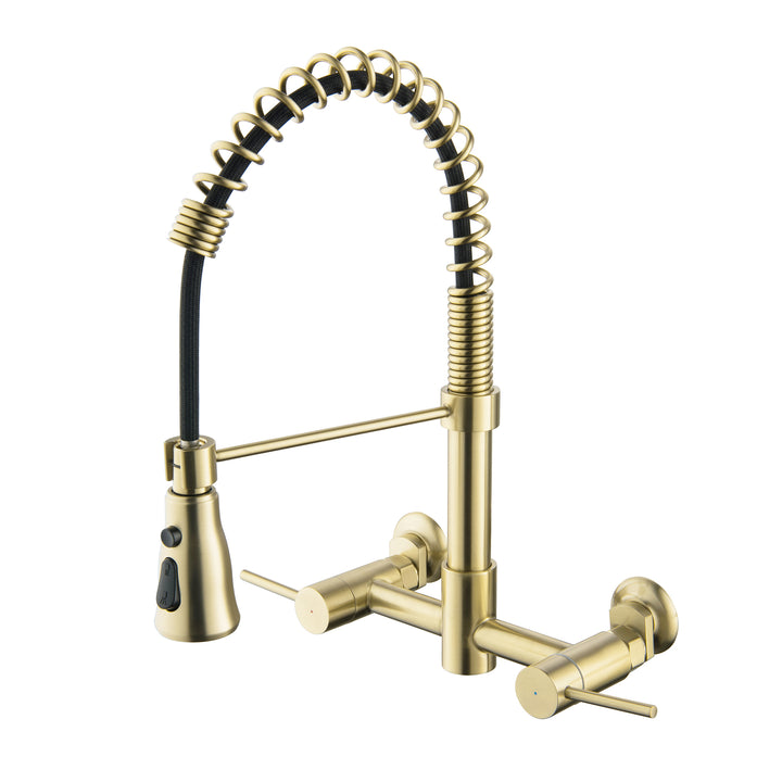 Wall Mounted Bridge Kitchen Faucet With 3 Function Sprayer And Spring Spout - Modland