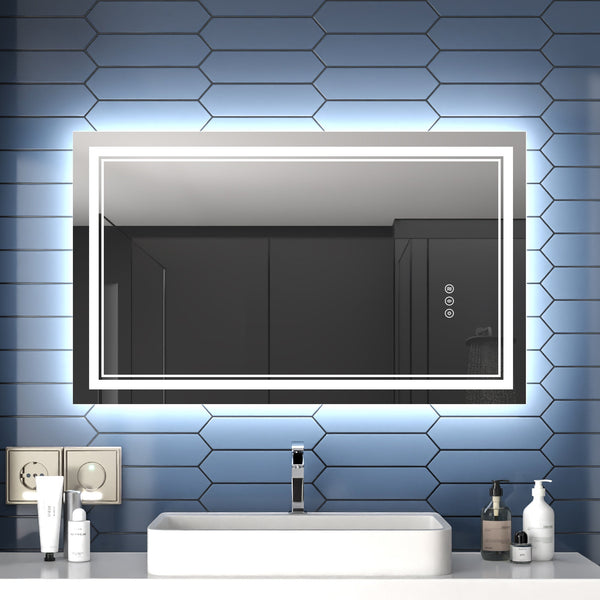 Linea 40" W x 24" H LED Heated Bathroom Mirror,Anti Fog,Dimmable,Front-Lighted and Backlit, Tempered Glass