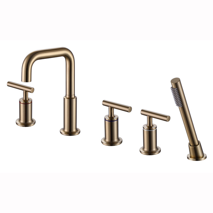 Luxury Deck Mounted Roman Bathtub Faucet With Hand Shower & 3 Lever Handles - Modland
