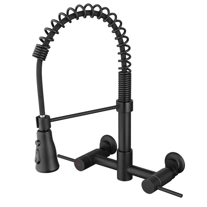 Wall Mounted Bridge Kitchen Faucet With 3 Function Sprayer And Spring Spout - Modland