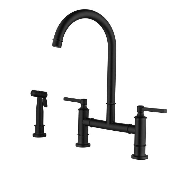 Double Handle High-Arc Bridge Kitchen Faucet With Side Spray - Modland