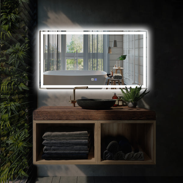 Modland LED Bathroom Vanity Mirror with Light,55*30 inch, Anti Fog, Dimmable,Color Temper 5000K,Backlit + Front Lit