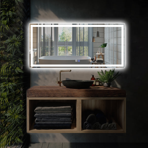 Modland LED Bathroom Vanity Mirror with Light,60*28 inch, Anti Fog, Dimmable,Color Temper 5000K,Backlit + Front Lit