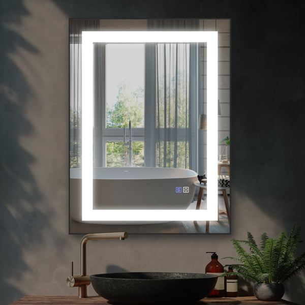 Modland LED Bathroom Vanity Mirror with Front Light, 24 x 32 inch, Anti Fog, Dimmable,Color Temper 5000K,Matte Black Frame