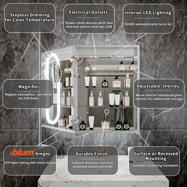 24x32 backlit medicine cabinet features
