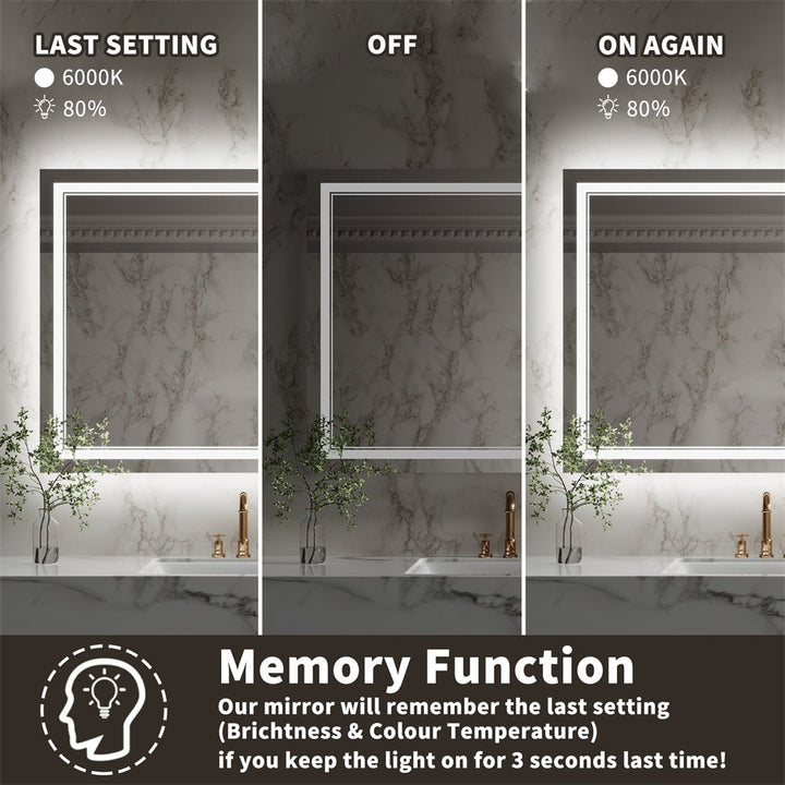 24x32 inch LED Mirror Memory Function Brightness Temperature