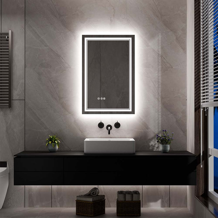24x36 inch modern bathroom vanity mirror black