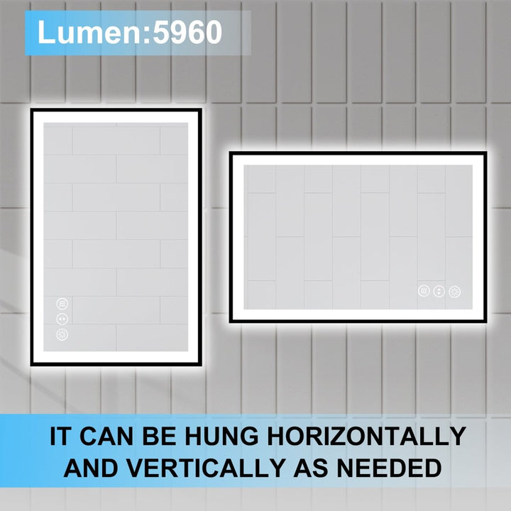 24x36 led mirror horizontal vertical hanging