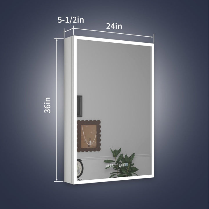 24x36 inch LED mirror cabinet with 5.5 inch depth shown in profile