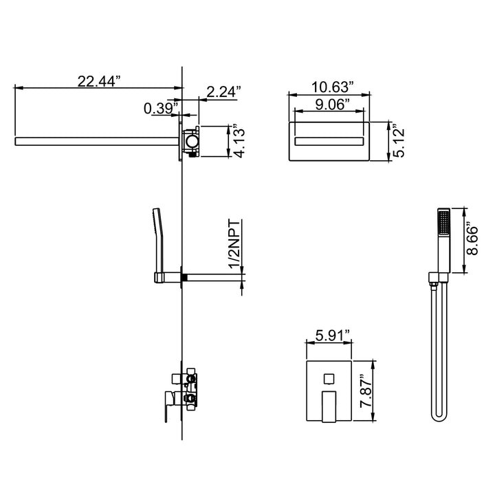 Multifunction Pressure Balance Rain Shower System with hand shower - Modland