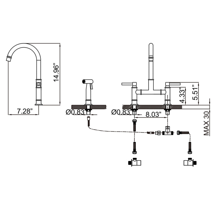 Double Handle High-Arc Bridge Kitchen Faucet With Side Spray - Modland