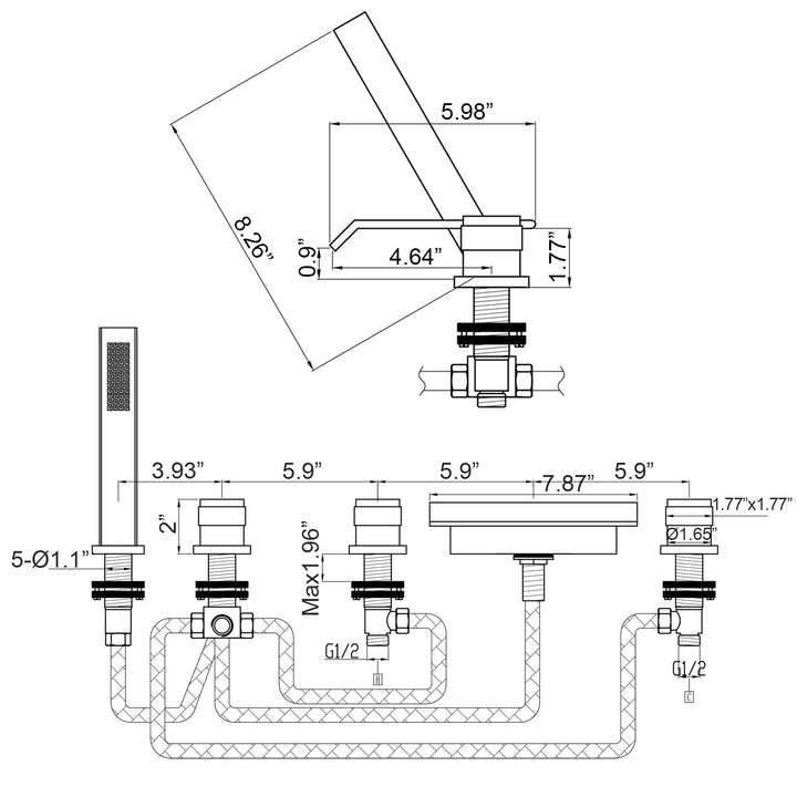 Deck Mounted Triple Handle Tub Faucet with Hand Shower - Modland