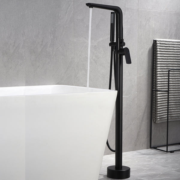 Floor Mounted Freestanding Tub Faucet With Handshower & Dual Handles