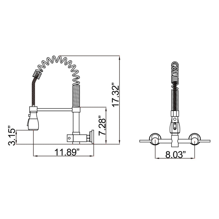 Wall Mounted Bridge Kitchen Faucet With 3 Function Sprayer And Spring Spout - Modland
