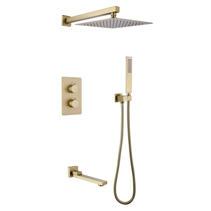 3-way gold bathtub faucet with rain shower head handheld