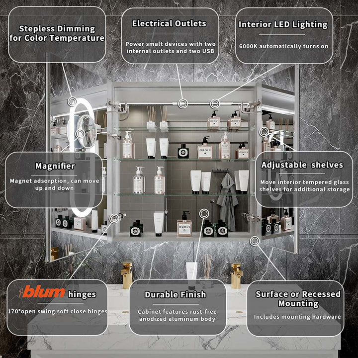 30 x 32 backlit medicine cabinet features