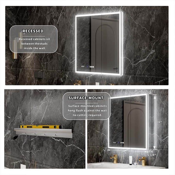 30x32 backlit medicine cabinet installation options