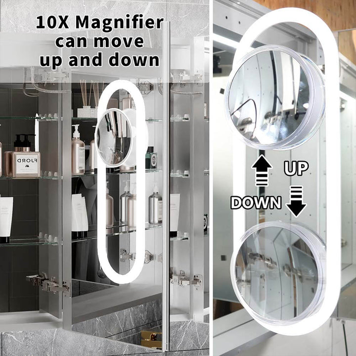30x32 backlit medicine cabinet with 10x magnifier