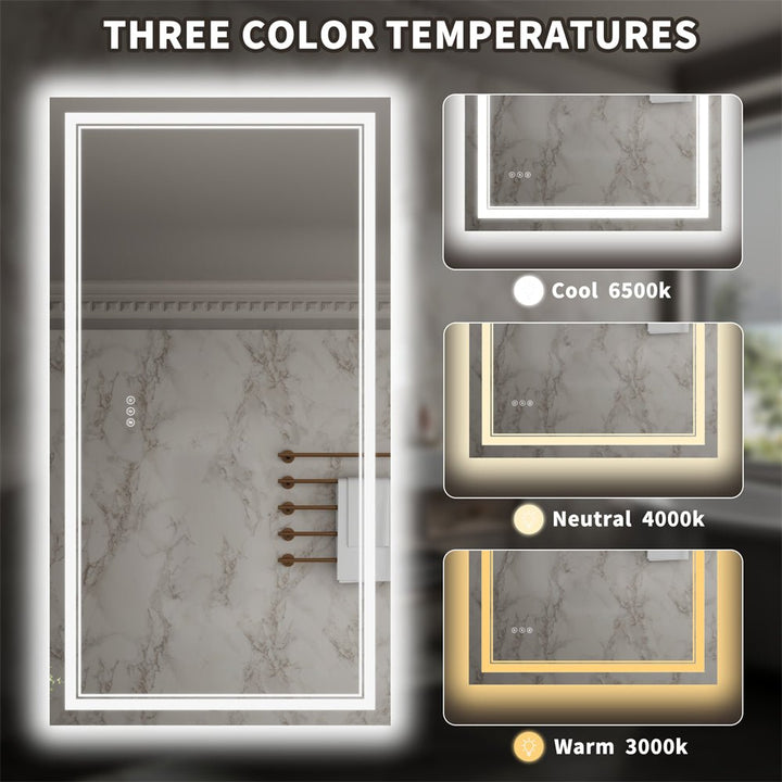 30x55 inch led mirror three color temperatures