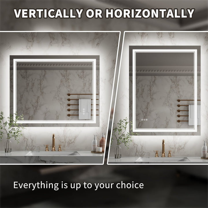 32x40 inch LED Mirror Vertical Horizontal Installation