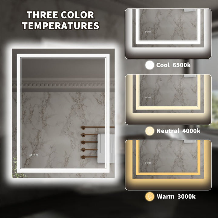 32x40 inch led mirror three color temperatures