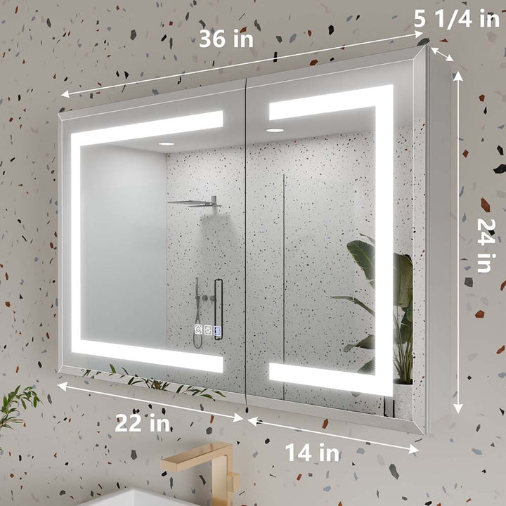36 inch bathroom mirror medicine cabinet with led light size