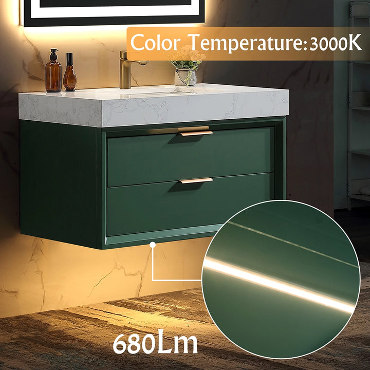 36 inch floating bath vanity with 3000K lighting and 680 lumen brightness