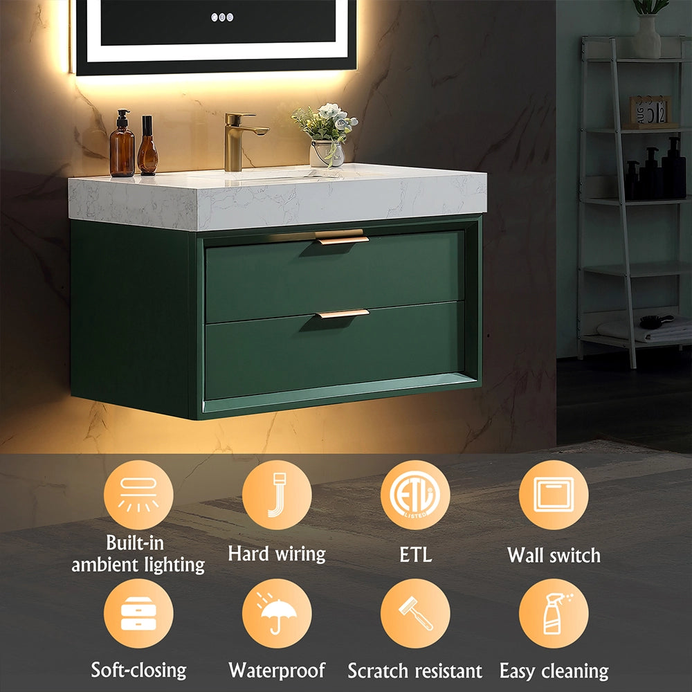 36 inch floating bath vanity with built in lighting ETL listed waterproof
