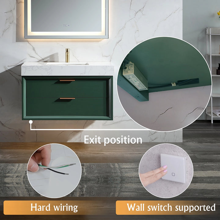 36 inch floating bath vanity with hard wiring and wall switch support