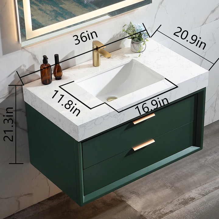 36 inch floating bath vanity with marble top and product dimensions