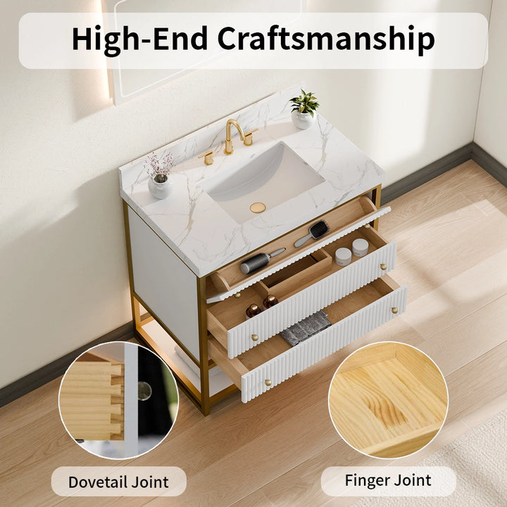 36 inch fluted solid wood bathroom vanity with dovetail and finger joints