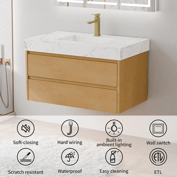 36 inch maple floating bath vanity with ETL waterproof soft close design