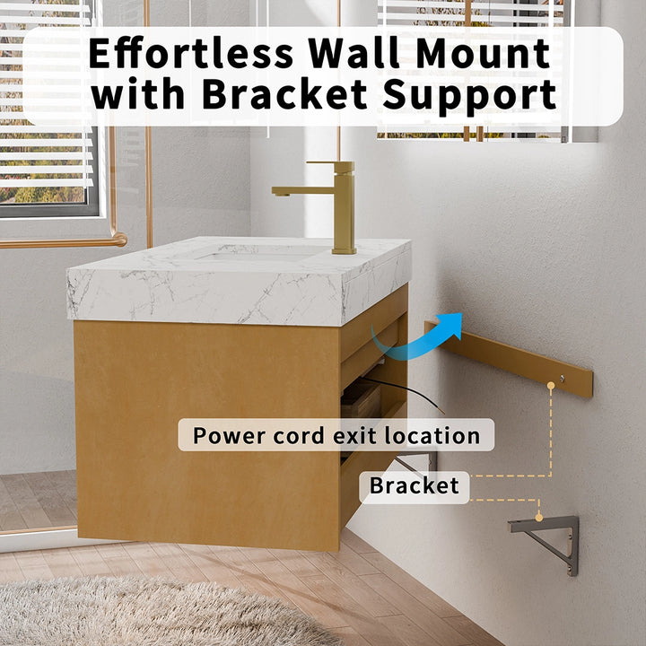 36 inch maple floating bath vanity wall mount with metal bracket support