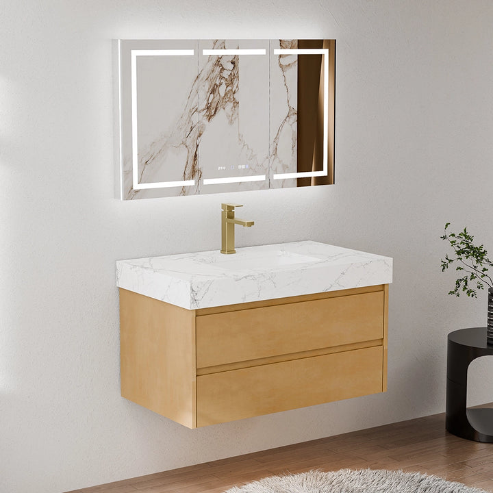36 inch maple floating bath vanity with marble countertop modern design