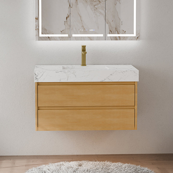 36 inch maple floating bath vanity with marble top