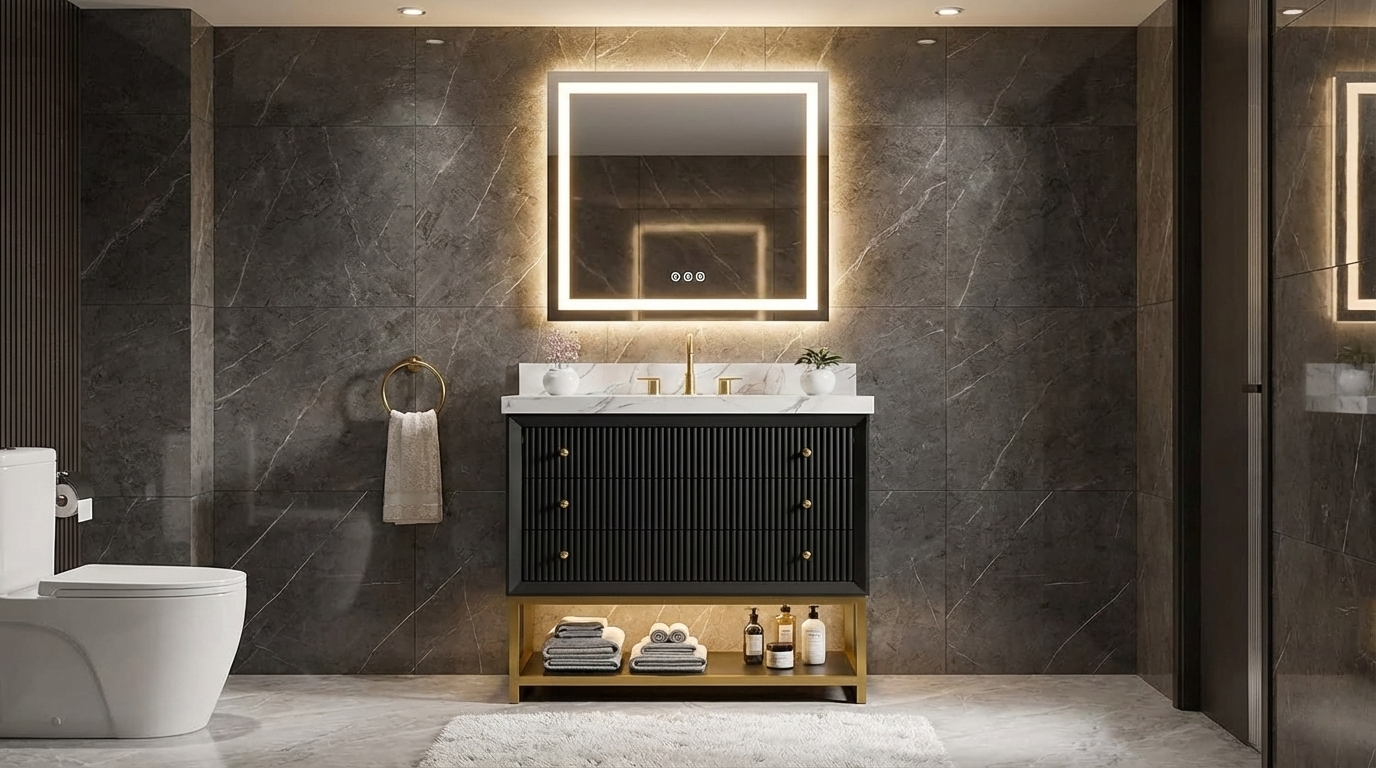 36 inch modern black frame bathroom vanity in modern luxury bathroom