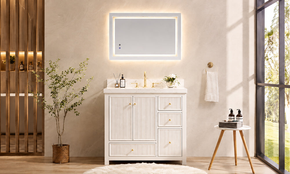 36-inch solid wood bathroom vanity white modern design