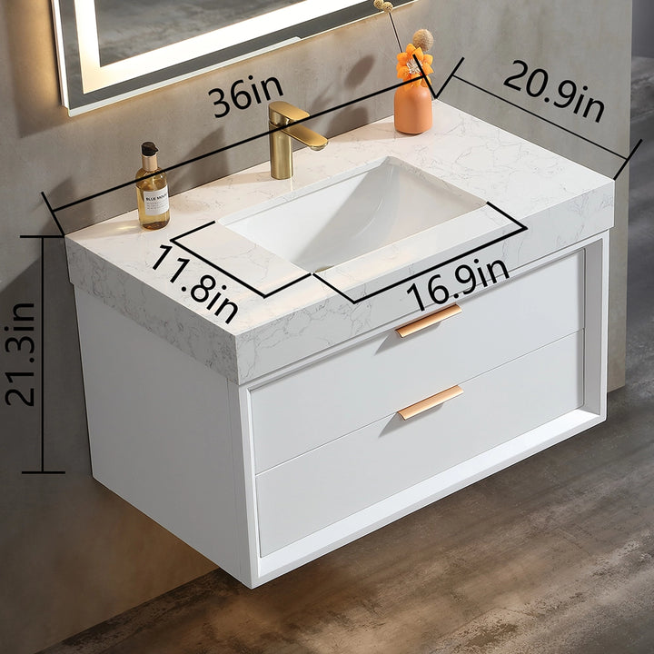 36 inch white floating bath vanity dimensions top view with sink