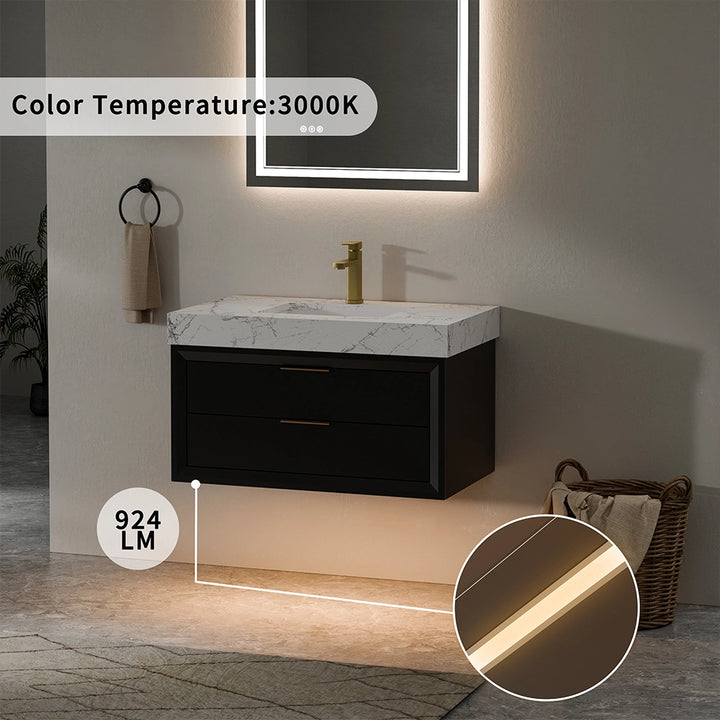 Black 36 inch solid wood floating vanity