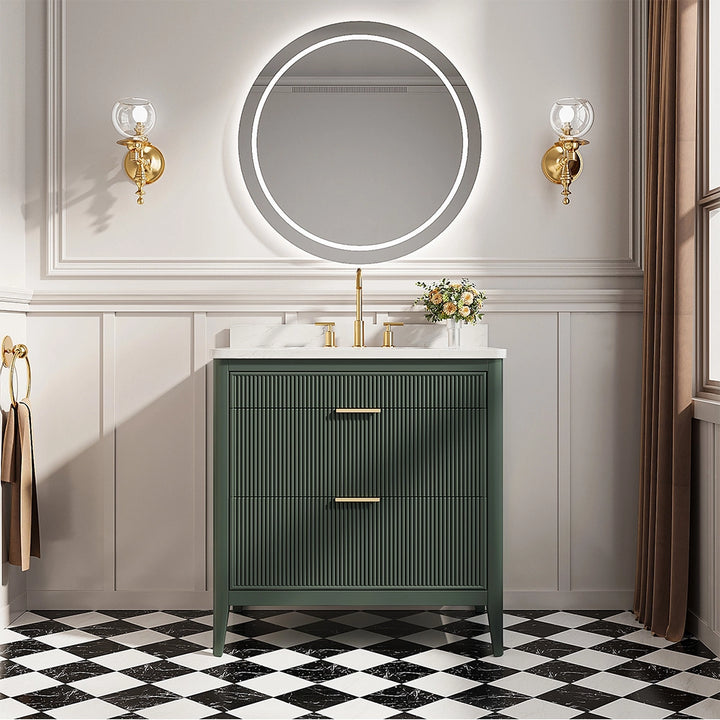 36 inch green fully assembled floating single bathroom vanity