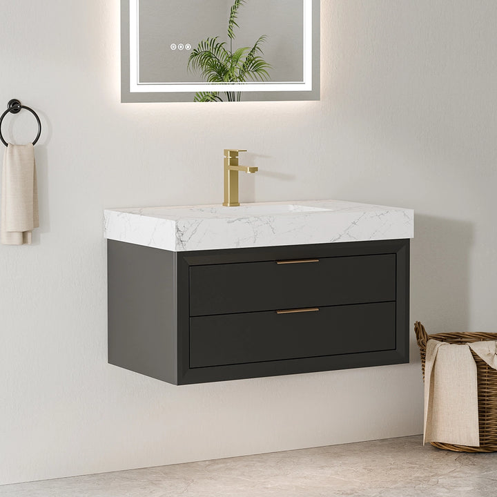 36 inch black solid wood floating bathroom vanity with sink