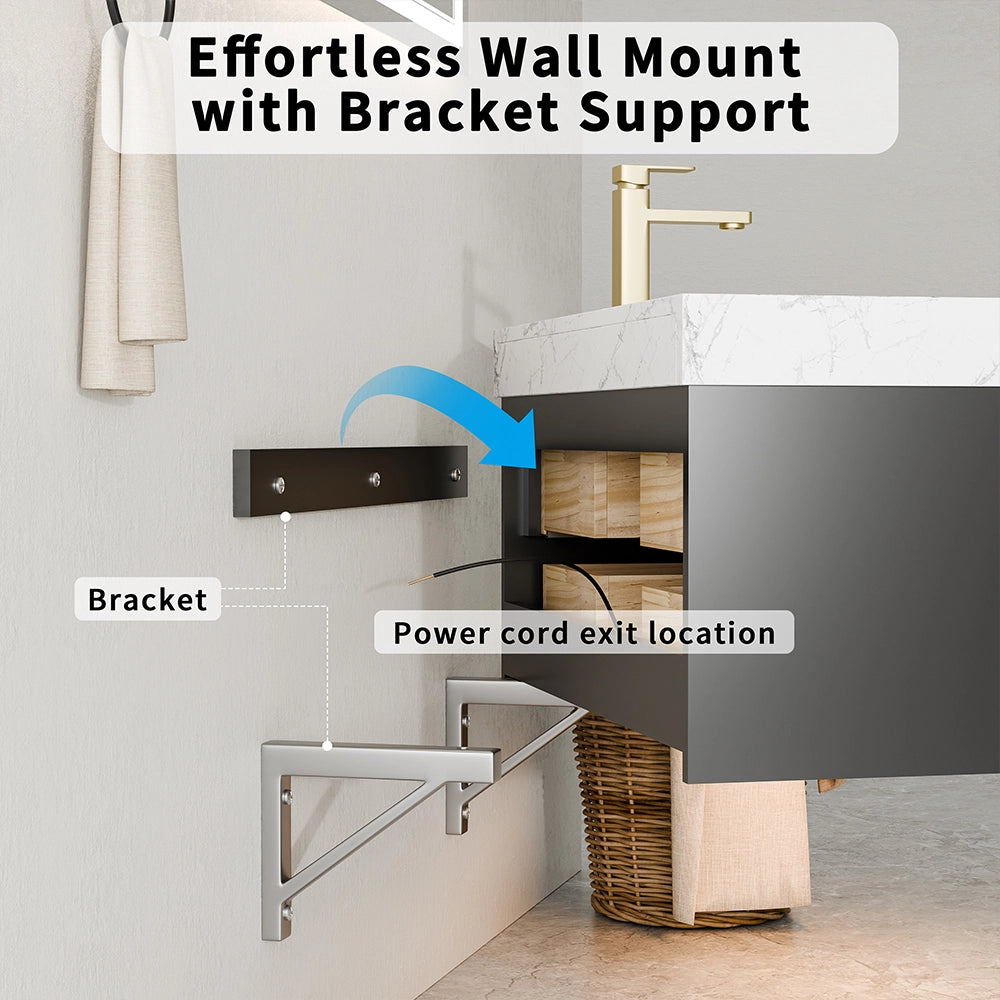 36 inch solid wood black floating bathroom vanity wall mounted