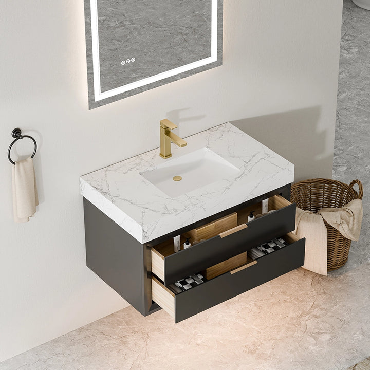 36 inch solid wood black floating bathroom vanity